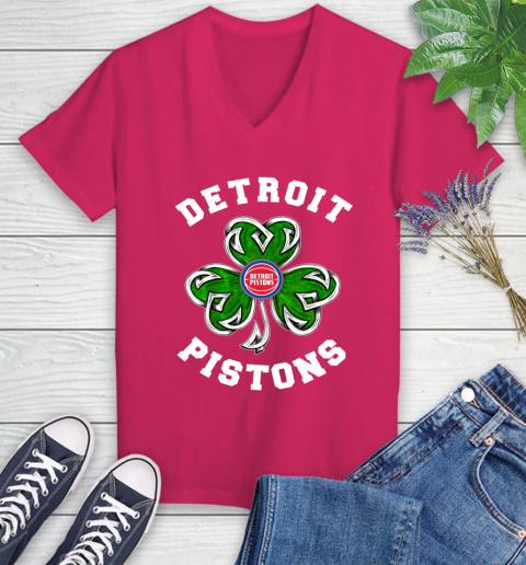 NBA Detroit Pistons Three Leaf Clover St Patrick's Day Basketball Sports Women's V-Neck T-Shirt 9