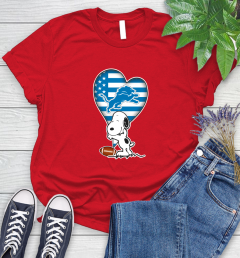 Detroit Lions NFL Football The Peanuts Movie Adorable Snoopy Women's T-Shirt 9