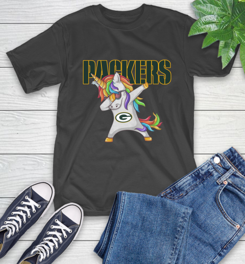 Green Bay Packers NFL Football Funny Unicorn Dabbing Sports T-Shirt 2
