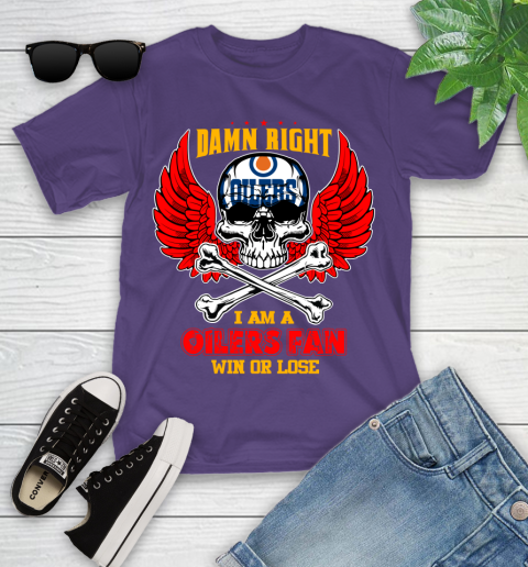 NHL Damn Right I Am A Edmonton Oilers Win Or Lose Skull Hockey Sports Youth T-Shirt 3