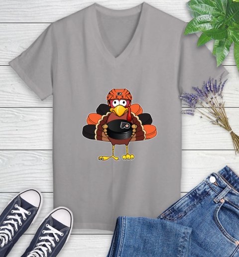 Philadelphia Flyers Turkey Thanksgiving Day Women's V-Neck T-Shirt 4