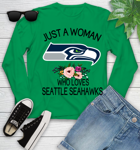 NFL Just A Woman Who Loves Seattle Seahawks Football Sports Youth Long Sleeve 4