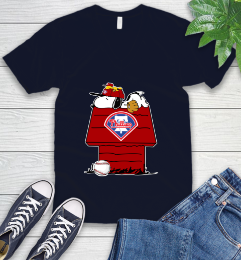 MLB Philadelphia Phillies Snoopy Woodstock The Peanuts Movie Baseball T Shirt_000 V-Neck T-Shirt 3