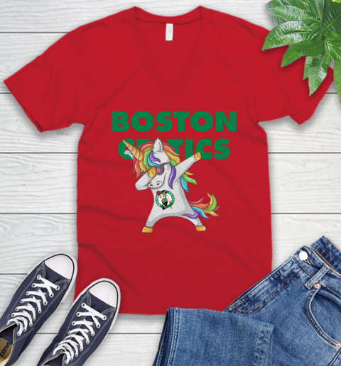 Boston Celtics NBA Basketball Funny Unicorn Dabbing Sports V-Neck T-Shirt 7