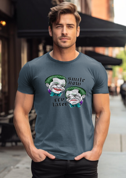 xfgr best smile now cry later clown merch classic t shirt 2 front dark heather