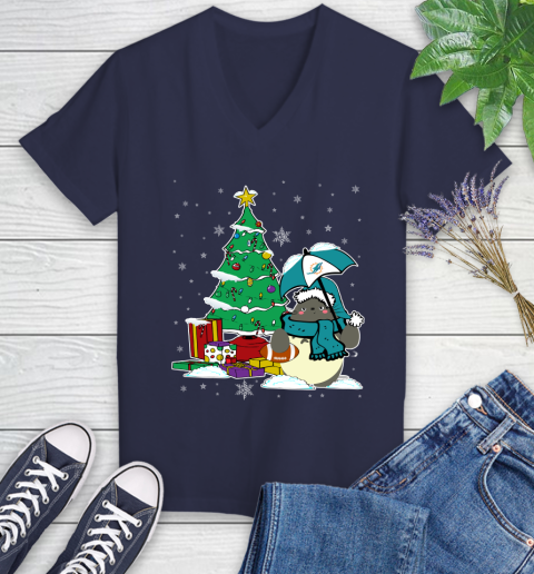 Miami Dolphins NFL Football Cute Tonari No Totoro Christmas Sports Women's V-Neck T-Shirt 12