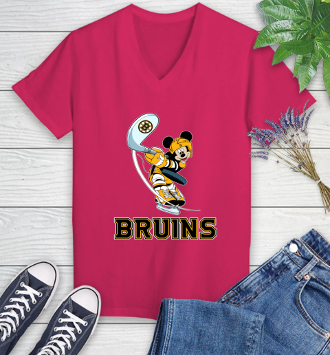 NHL Hockey Boston Bruins Cheerful Mickey Mouse Shirt Women's V-Neck T-Shirt 8