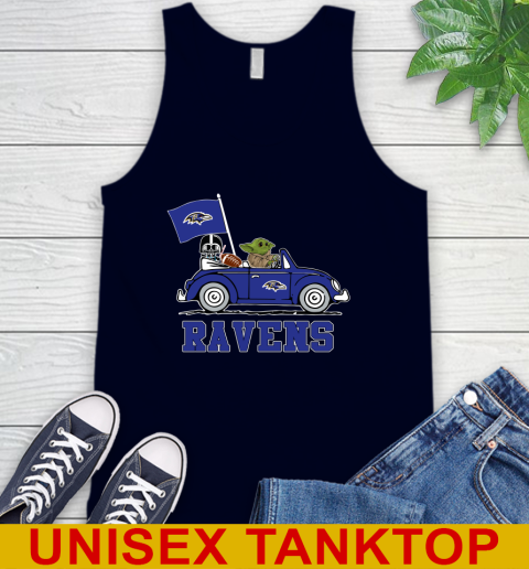 NFL Football Baltimore Ravens Darth Vader Baby Yoda Driving Star Wars Shirt Tank Top 3