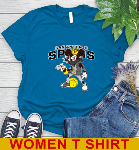San Antonio Spurs NBA Basketball Mickey Peace Sign Sports Women's T-Shirt 7