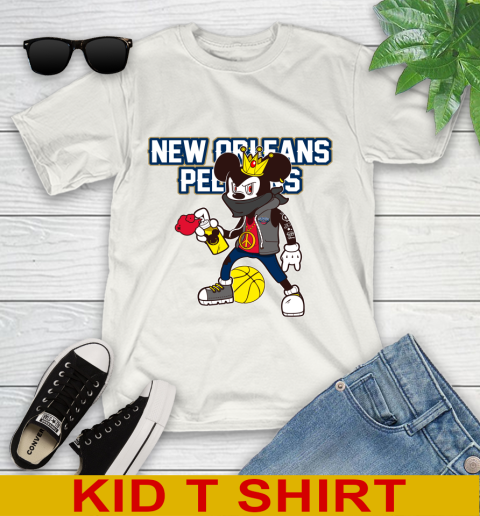 New Orleans Pelicans NBA Basketball Mickey Peace Sign Sports Youth T-Shirt