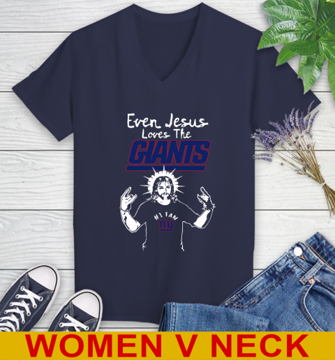 New York Giants NFL Football Even Jesus Loves The Giants Shirt Women's V-Neck T-Shirt 12