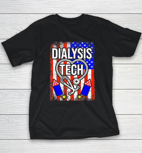 Dialysis Tech 4th Of July American Flag Stethoscope Sparkler Youth T-Shirt