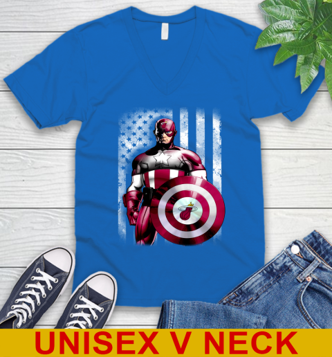 Miami Heat NBA Basketball Captain America Marvel Avengers American Flag Shirt V-Neck T-Shirt 5