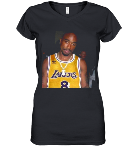 08 Rapper Tupac Shakur Los Angeles Lakers Women's V-Neck T-Shirt