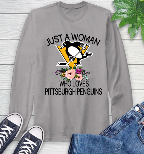 NHL Just A Woman Who Loves Pittsburgh Penguins Hockey Sports Long Sleeve T-Shirt 4