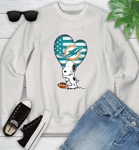 Miami Dolphins NFL Football The Peanuts Movie Adorable Snoopy Youth Sweatshirt