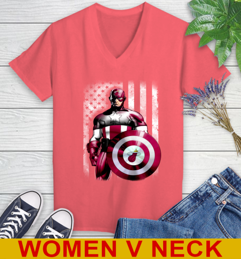 Miami Heat NBA Basketball Captain America Marvel Avengers American Flag Shirt Women's V-Neck T-Shirt 6