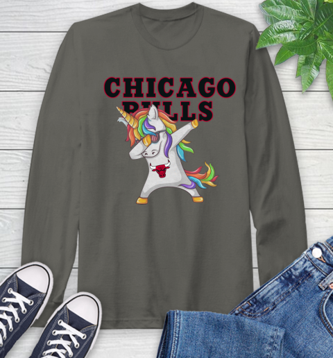 Chicago Bulls NBA Basketball Funny Unicorn Dabbing Sports Long Sleeve T-Shirt 8