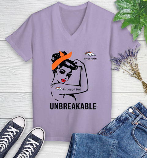 NFL Denver Broncos Girl Unbreakable Football Sports Women's V-Neck T-Shirt 9
