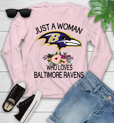 NFL Just A Woman Who Loves Baltimore Ravens Football Sports Youth Long Sleeve 7