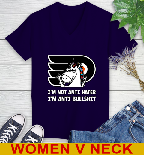 Philadelphia Flyers NHL Hockey Unicorn I'm Not Anti Hater I'm Anti Bullshit Women's V-Neck T-Shirt 5 Philadelphia Flyers NHL Hockey Unicorn I'm Not Anti Hater I'm Anti Bullshit Women's V-Neck T-Shirt - Image 5