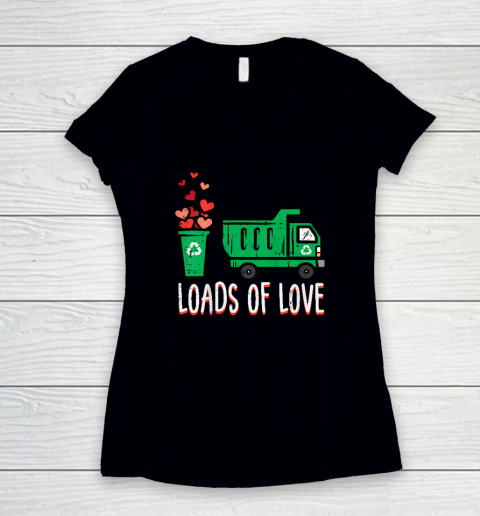 Kids Valentines Day Garbage Truck Loads Of Love Women's V-Neck T-Shirt
