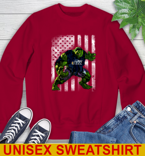 Utah Jazz Hulk Marvel Avengers NBA Basketball American Flag Sweatshirt 9