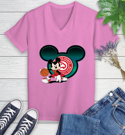 NBA Atlanta Hawks Mickey Mouse Disney Basketball Women's V-Neck T-Shirt 14