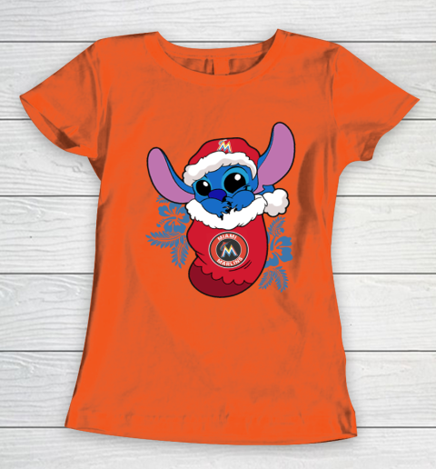 Miami Marlins Christmas Stitch In The Sock Funny Disney MLB Women's T-Shirt 5