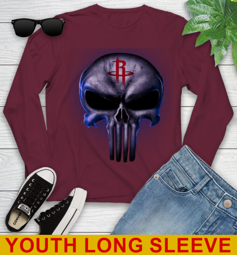 Houston Rockets NBA Basketball Punisher Skull Sports Youth Long Sleeve 6