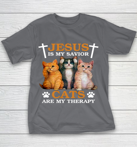 Jesus is My Savior Cat are My Therapy Christians Cat Lover Youth T-Shirt 5
