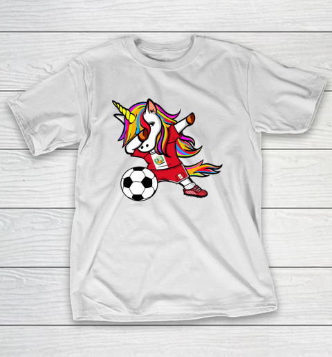 Funny Dabbing Unicorn Peru Football Peruvian Flag Soccer T-Shirt