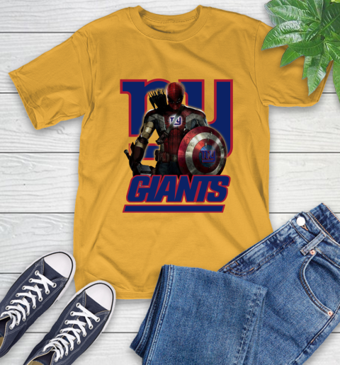 NFL Captain America Thor Spider Man Hawkeye Avengers Endgame Football New York Giants T-Shirt 3