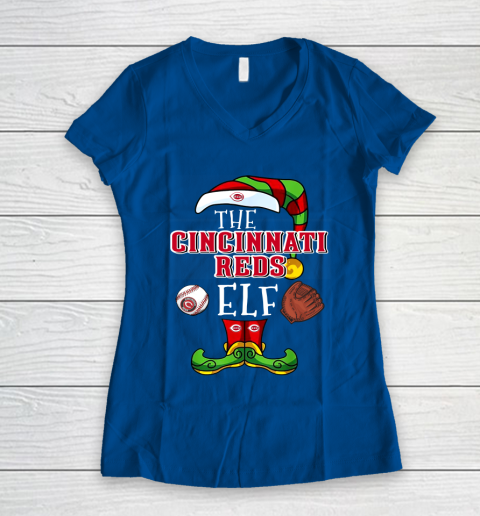 Cincinnati Reds Christmas ELF Funny MLB Women's V-Neck T-Shirt 7