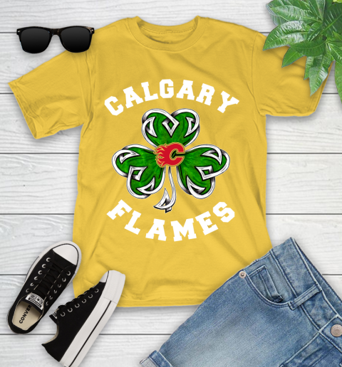 NHL Calgary Flames Three Leaf Clover St Patrick's Day Hockey Sports Youth T-Shirt 10