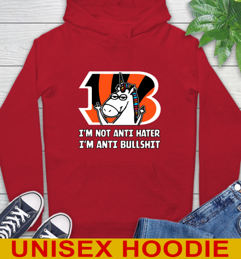 Cincinnati Bengals NFL Football Unicorn I'm Not Anti Hater I'm Anti Bullshit Hoodie 10