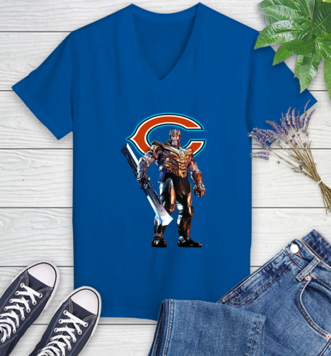 NFL Thanos Gauntlet Avengers Endgame Football Chicago Bears Women's V-Neck T-Shirt 10