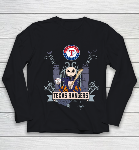 MLB Texas Rangers Baseball Jack Skellington Halloween Youth Long Sleeve