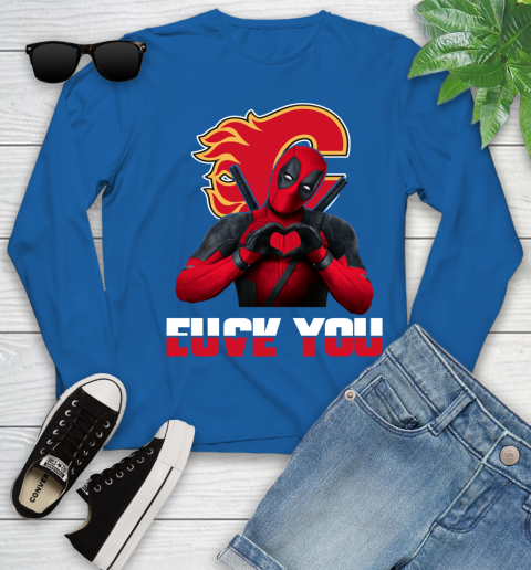 NHL Calgary Flames Deadpool Love You Fuck You Hockey Sports Youth Long Sleeve 10