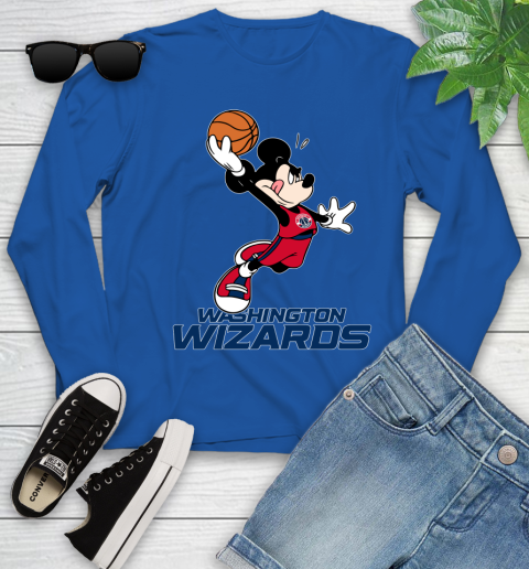 NBA Basketball Washington Wizards Cheerful Mickey Mouse Shirt Youth Long Sleeve 10