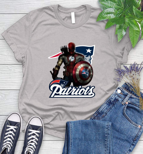 NFL Captain America Thor Spider Man Hawkeye Avengers Endgame Football New England Patriots Women's T-Shirt 10