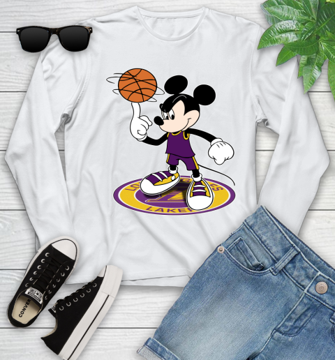NBA Basketball Los Angeles Lakers Cheerful Mickey Disney Shirt Youth Long Sleeve 2