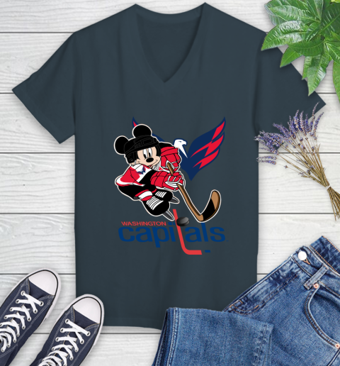 NHL Washington Capitals Mickey Mouse Disney Hockey T Shirt Women's V-Neck T-Shirt 8