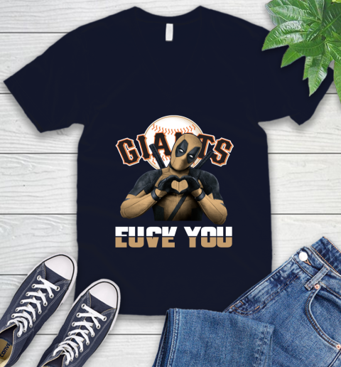 MLB San Francisco Giants Deadpool Love You Fuck You Baseball Sports V-Neck T-Shirt 2