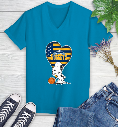 Denver Nuggets NBA Basketball The Peanuts Movie Adorable Snoopy Women's V-Neck T-Shirt 7