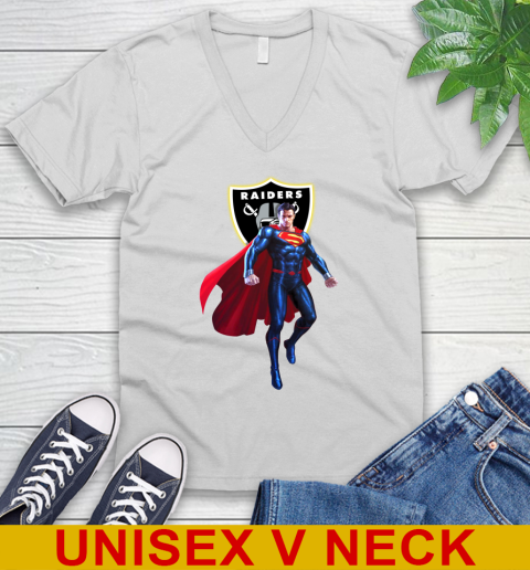 NFL Superman DC Sports Football Oakland Raiders V-Neck T-Shirt