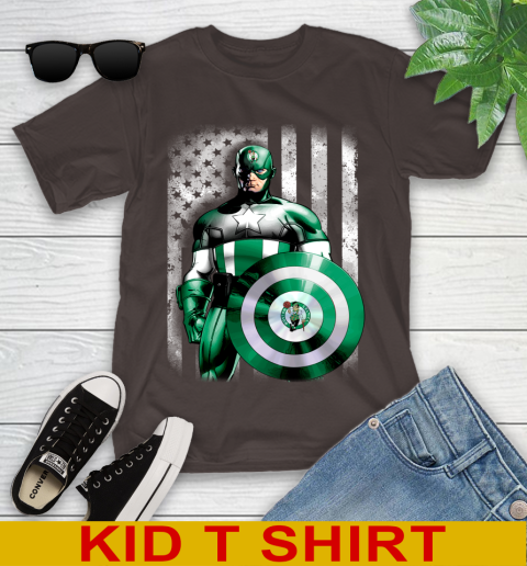 Boston Celtics NBA Basketball Captain America Marvel Avengers American Flag Shirt Youth T-Shirt 6