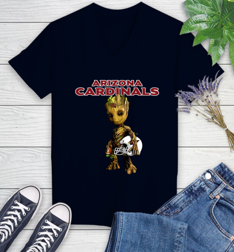 Arizona Cardinals NFL Football Groot Marvel Guardians Of The Galaxy Women's V-Neck T-Shirt 3