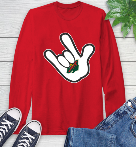 Minnesota Wild NHL Hockey Mickey Rock Hand Disney Long Sleeve T-Shirt 10