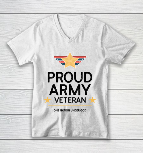 Veteran Shirt PROUD ARMY VETERAN One Nation under God V-Neck T-Shirt
